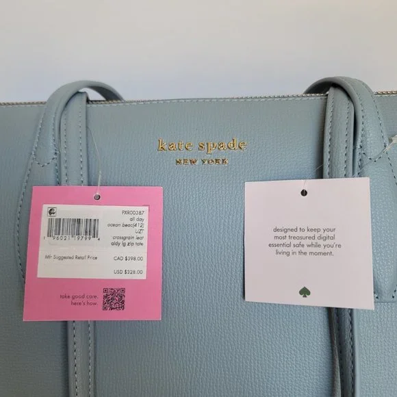 KATE SPADE All Day Crossgrain Leather Top-zip Large Tote- Ocean Beach color πβ - Picture 16 of 16